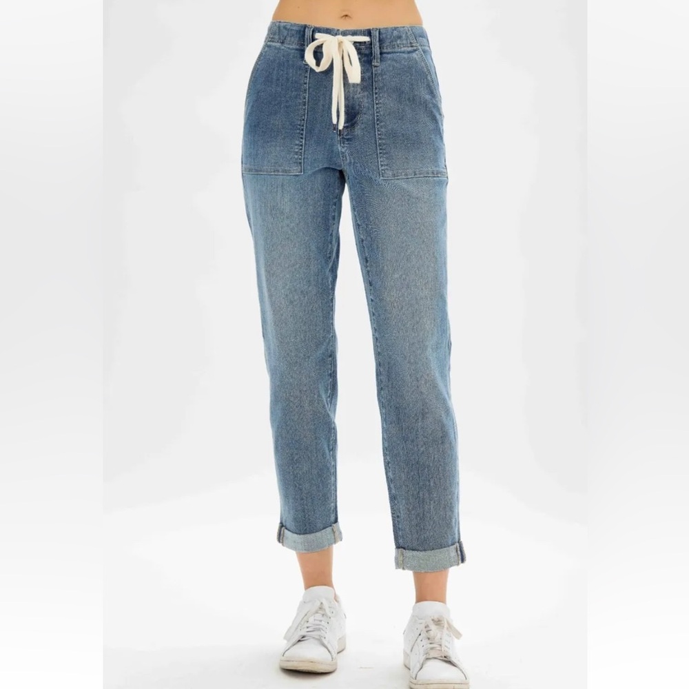 Judy Blue Light Blue Straight Leg Jeans with Drawstring